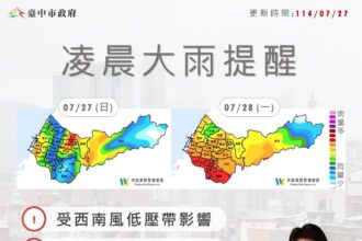 7/28凌晨將有豪大雨　中市啟動三級應變中心 籲市民提高警覺