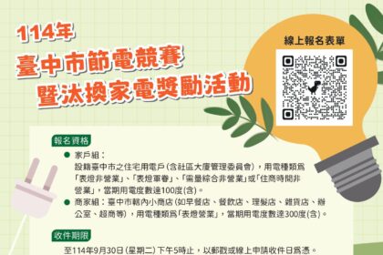 中市114年節電競賽開跑　總獎金達100萬元! 前200名還享家電補助加碼