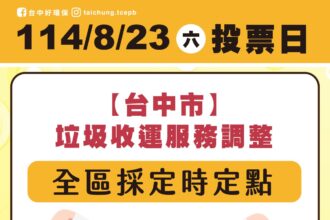 8/23投票日　中市環保局垃圾收運採定時定點