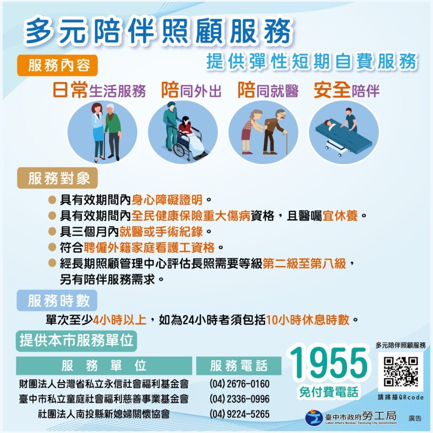 中市勞工局推廣「多元陪伴照顧服務」　助市民紓解「臨、短、急」照顧壓力
