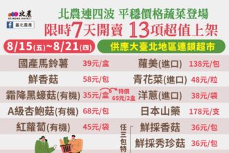 13款平價蔬菜上架 北農8/15起啟動第四波價格穩定措施