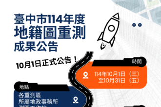 別讓您的權益睡著了！　台中市114年度地籍圖重測成果10/1起公告