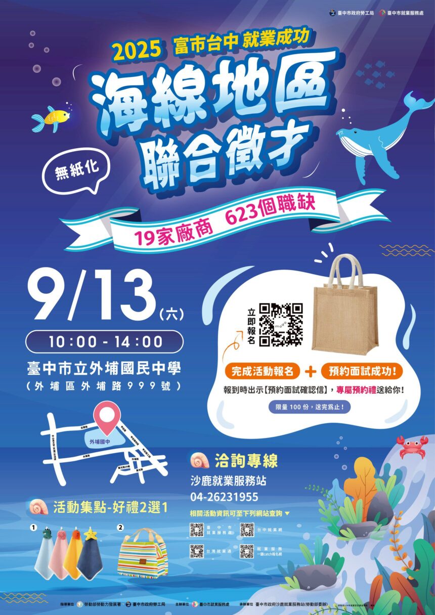 提前預約面試送好禮！　中市勞工局海線首場無紙化徵才9/13登場