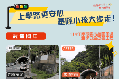 基隆斥資3400萬改善通學路面寬度　武崙、建德國中小及中和國小步道完工！
