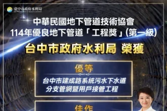 中市府深耕污水建設傳捷報　榮獲「114年優良地下管道工程獎」優等及佳作