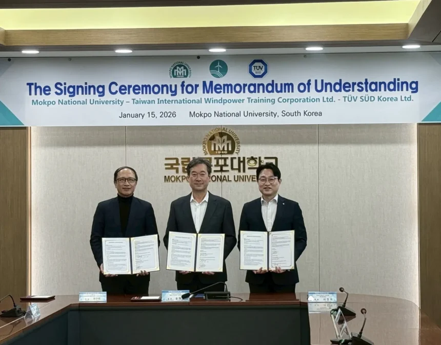 臺韓離岸風電合作再深化　臺灣風能訓練公司攜手木浦大學及 TÜV SÜD Korea 　簽署合作備忘錄　共同打造GWO培訓中心