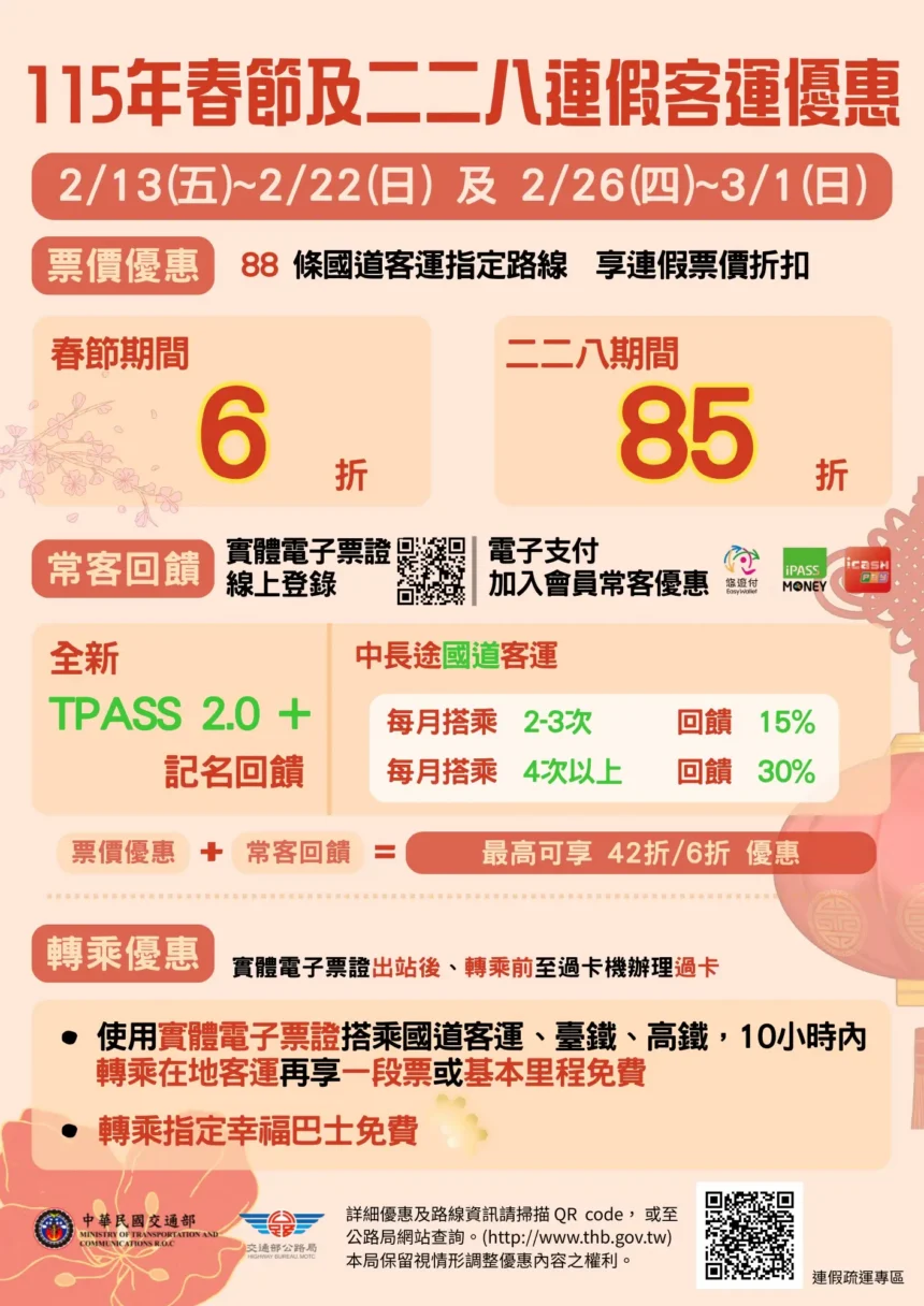 春節連假搭乘公共運輸、幸福巴士優惠
