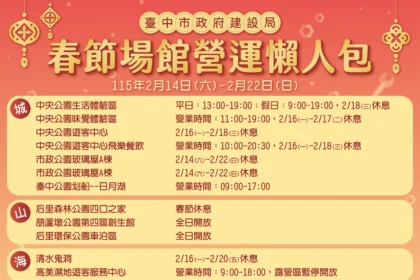 春節期間不打烊！ 中市建設局為遊客提供完整的場館營業資訊