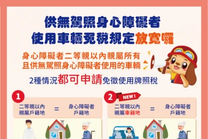 身障免稅條件放寬！　中市地稅局：二親等親屬車籍與身障者同戶籍免牌照稅