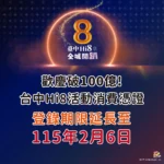 Hi8破百億再加碼！　盧市長宣布2/8大甲抽108萬　發票補登延至2/6