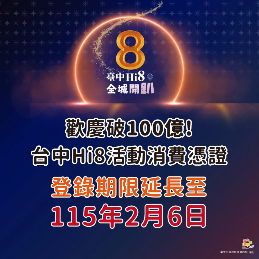 Hi8破百億再加碼！　盧市長宣布2/8大甲抽108萬　發票補登延至2/6
