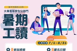 中市115年大專青年公部門暑期工讀　 3/23起受理報名