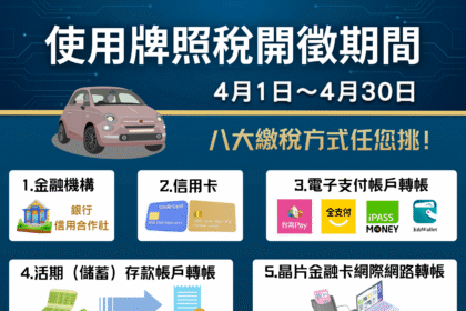 4月牌照稅開徵　多元繳稅管道　輕鬆搞定沒煩惱