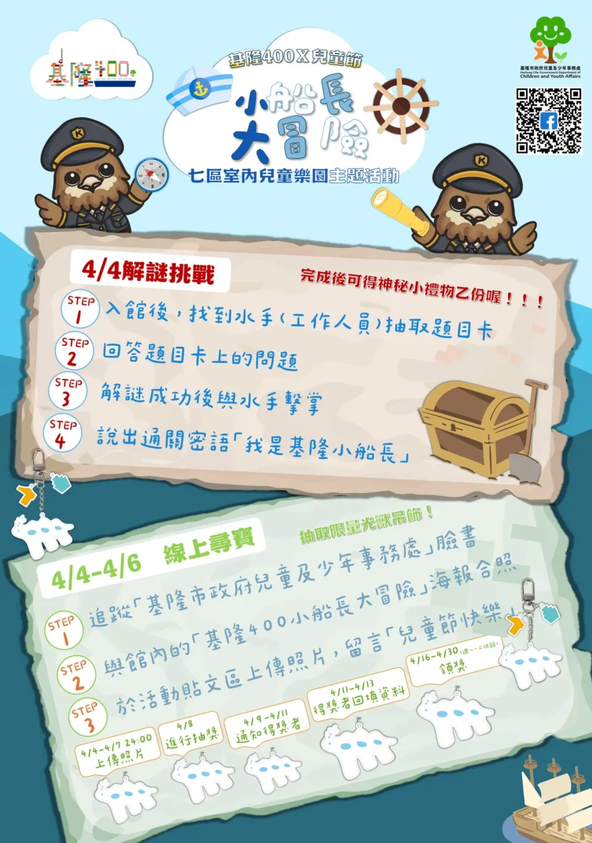 迎接兒童節　「基隆400‧小船長大冒險」 全市樂園闖關送驚喜