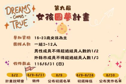 台中女兒館「女孩圓夢計畫」5月2日啟動　揪團用創意翻轉性別偏見