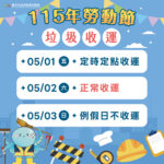 五一勞動節垃圾收運不打烊　中市改採「定時定點」服務