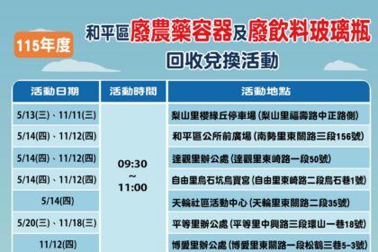 落實農藥瓶「三沖三洗」與玻璃瓶回收 中市環保局護和平、送好禮