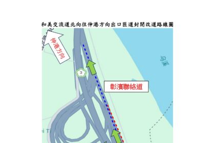 115年4月28日至29日、5月4日至7日每日20時至翌日6時　封閉和美交流道北向出口往伸港匝道　請用路人配合及注意