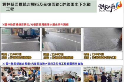 雲林縣積極爭取雨水下水道建設及規劃案　獲國土署審核通過8.2億元　改善北港、斗六、西螺、褒忠等易淹水區